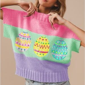 Pastel Colorblock Egg Motif Crewneck Sweater - Pink, Mint & Lavender